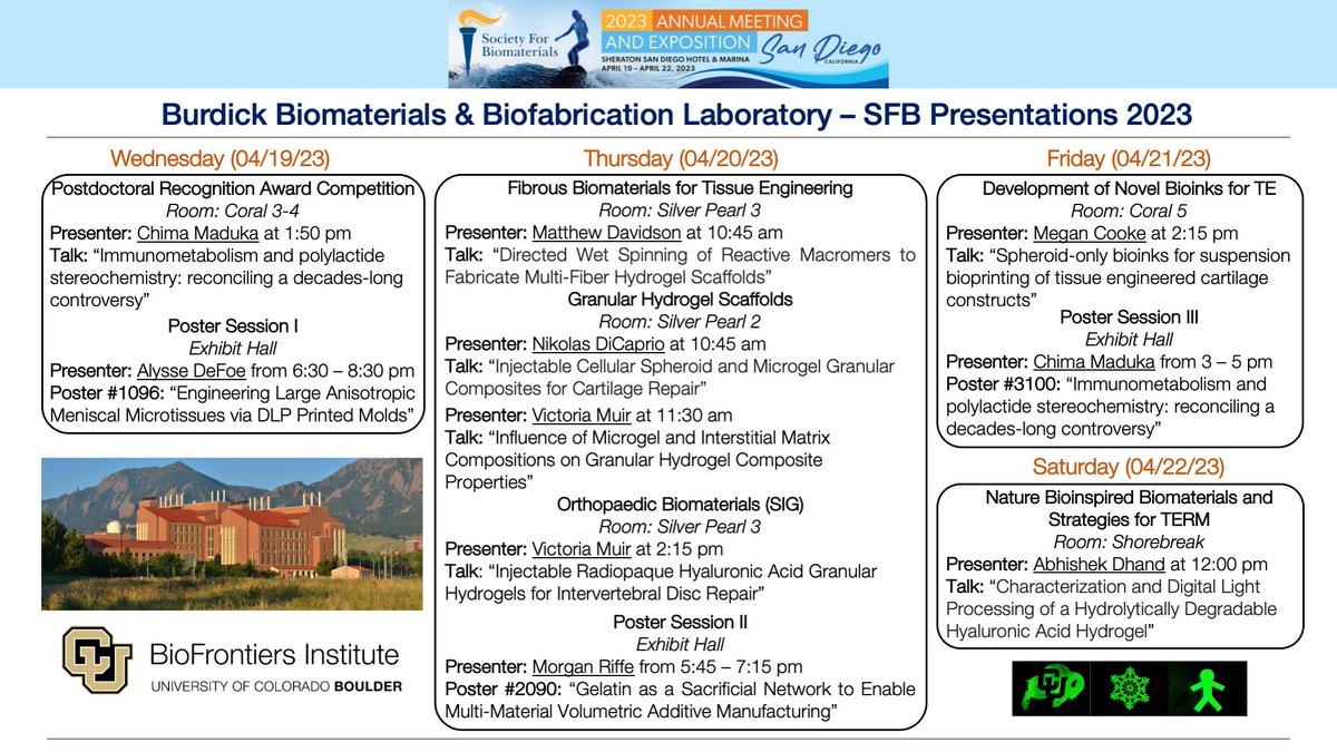 BurdickLab (@burdicklab) on Twitter photo The Burdick Lab is ready for sunny San Diego <a href="/SFBiomaterials/">SFBiomaterials</a> #SFB2023!! Check out our talks and posters over the next few days to hear what we have been up to in Colorado β°οΈπ©βπ¬π§ͺ <a href="/BioFrontiers/">BioFrontiers π»π¦ π§¬π§ͺπ§«πππ</a> <a href="/CUEngineering/">CU Boulder Engineering π¦¬</a> The Burdick Lab is ready for sunny San Diego <a href="/SFBiomaterials/">SFBiomaterials</a> #SFB2023!! Check out our talks and posters over the next few days to hear what we have been up to in Colorado β°οΈπ©βπ¬π§ͺ <a href="/BioFrontiers/">BioFrontiers π»π¦ π§¬π§ͺπ§«πππ</a> <a href="/CUEngineering/">CU Boulder Engineering π¦¬</a>