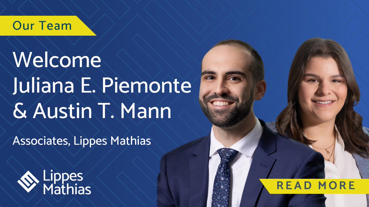 LippesMathias's tweet photo. We're thrilled to welcome attorneys Juliana Piemonte and Austin Mann to our growing team at #LippesMathias!

We look forward to witnessing the incredible impact each of these attorneys will make! 🚀

🔗 https://t.co/QNTKFkN0eo https://t.co/RlaSF7mtSK