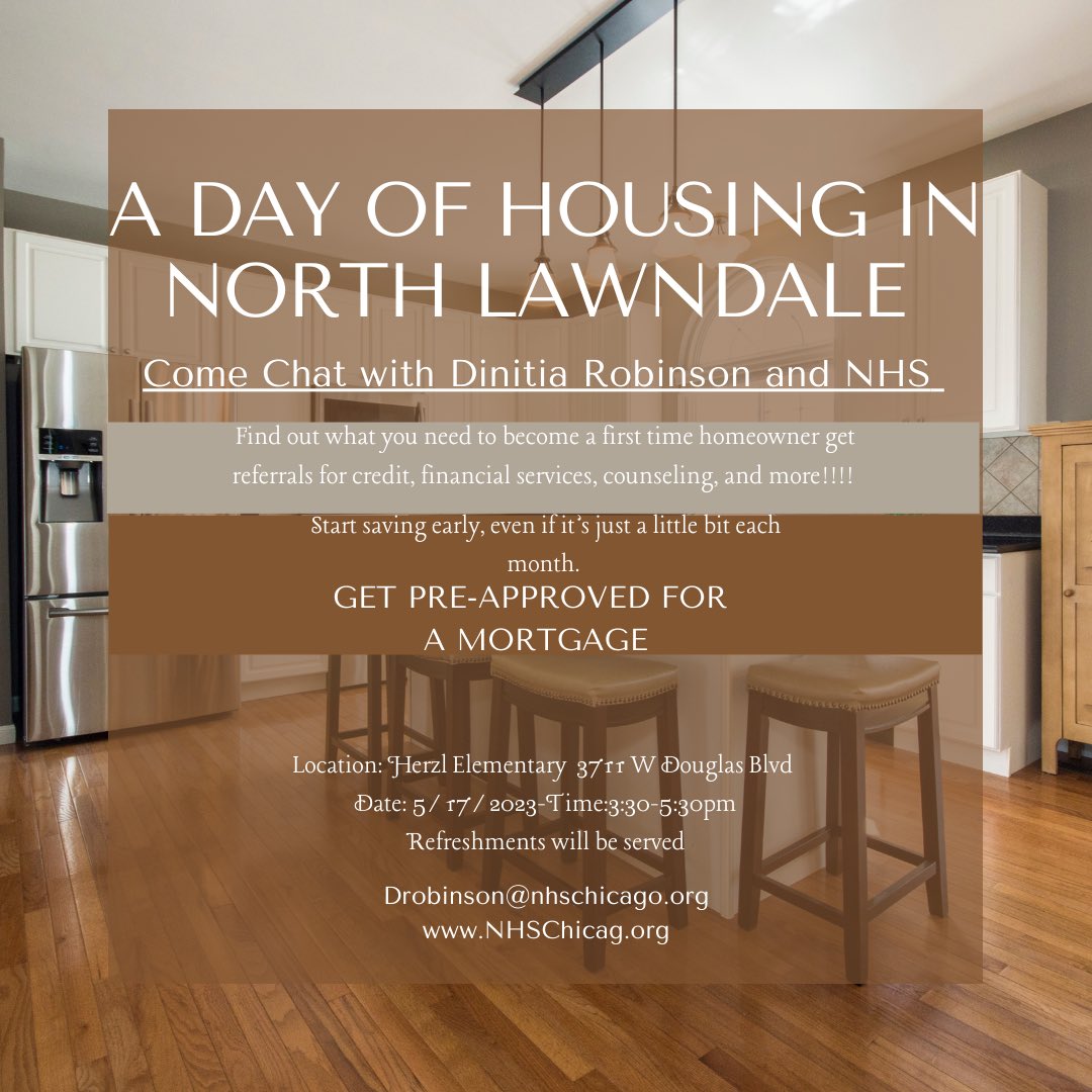 Let talk about homeownership in North Lawndale a Chicago Gem 💎 May 17th at 3:30pm at Herzl Elementary 3711 w Douglas Blvd #community #buybacktheland #blackhomeownership #northlawndale #nhschicago #Westside