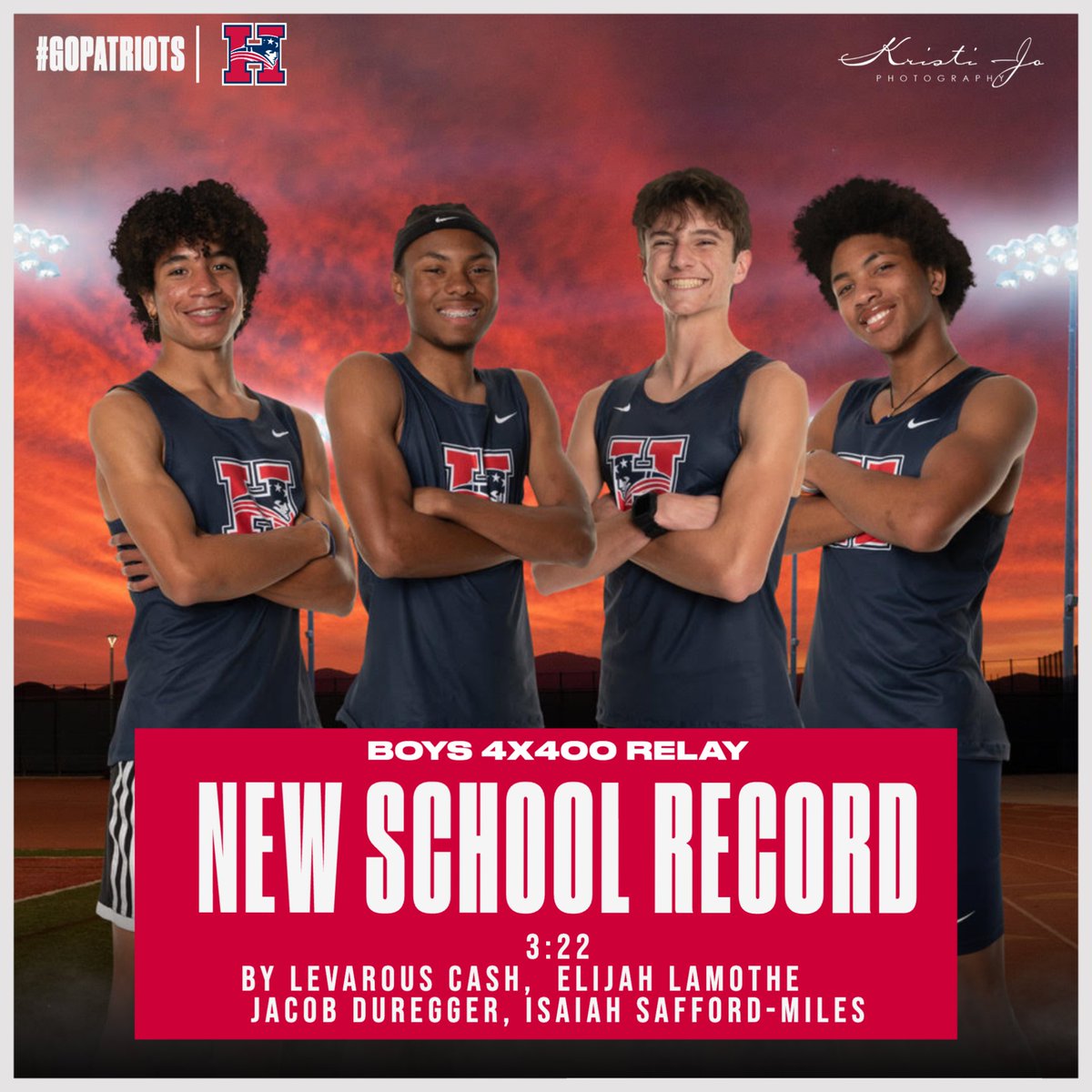 Congratulations to the boys relay team on setting a new school record!

#hhspatriotathletics #hhslegacy
Image: @kristijophotography