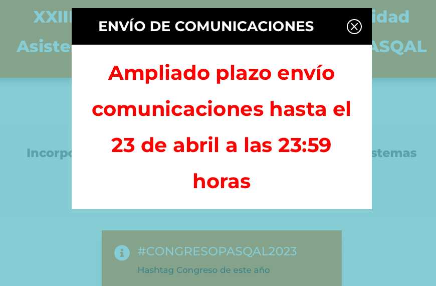PasQal (@pasqalasturias) on Twitter photo Atención! Se amplia el plazo para presentar comunicaciones al #congresopasqal2023 ... Ánimo que aún hay tiempo! <a href="/CalidadAsistenc/">SECA ~ Sociedad Española de Calidad Asistencial</a> <a href="/NataliaNatsharu/">Natalia Izquierdo</a> <a href="/cojamalovi/">Cova</a> <a href="/DIOSDELVALLE/">RICARDO DE DIOS</a> <a href="/DadaCero/">TaniaCerO/💙/#LaOtraVida091 se ha ido a bluesky 🦋</a> <a href="/VicenteHerranz4/">Vicente Herranz Gonzalez</a> <a href="/Enrique_Sommer/">Enrique Sommer</a>
pasqal.org/xxiii-congreso… Atención! Se amplia el plazo para presentar comunicaciones al #congresopasqal2023 ... Ánimo que aún hay tiempo! <a href="/CalidadAsistenc/">SECA ~ Sociedad Española de Calidad Asistencial</a> <a href="/NataliaNatsharu/">Natalia Izquierdo</a> <a href="/cojamalovi/">Cova</a> <a href="/DIOSDELVALLE/">RICARDO DE DIOS</a> <a href="/DadaCero/">TaniaCerO/💙/#LaOtraVida091 se ha ido a bluesky 🦋</a> <a href="/VicenteHerranz4/">Vicente Herranz Gonzalez</a> <a href="/Enrique_Sommer/">Enrique Sommer</a>
pasqal.org/xxiii-congreso…
