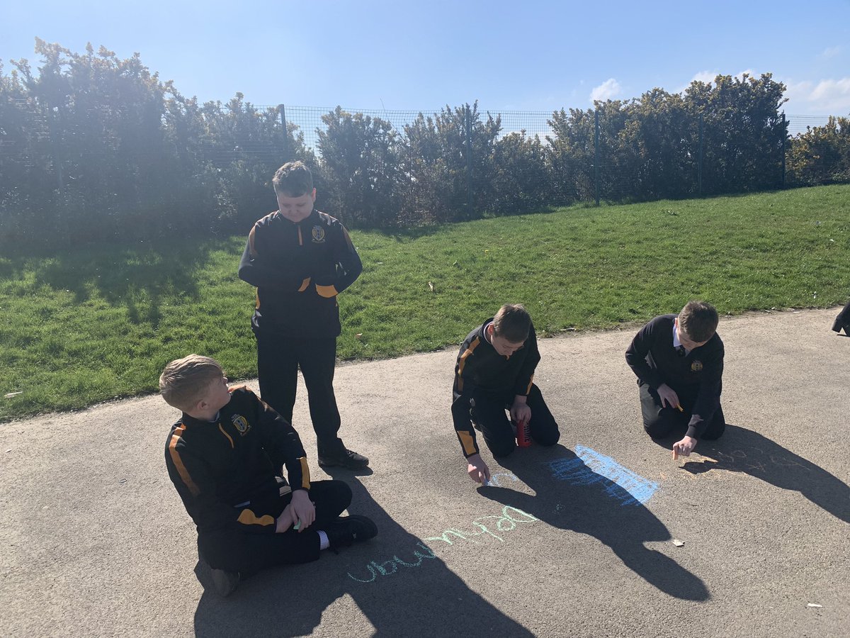 Year 8 took some tricky spelling words outside today during our Dystopia English lesson. ☀️🖊️ #motivatedtostrive <a href="/MaestegSchool/">Maesteg School</a>