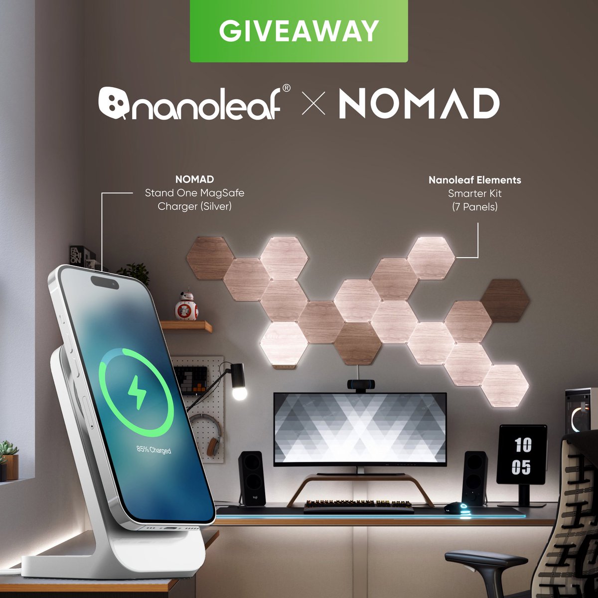 🎁NANOLEAF X NOMAD #GIVEAWAY🎁

🎁PRIZE:
1. Nanoleaf Elements Smarter Kit
2. NOMAD Stand One MagSafe Charger

✅ENTER:
1. LIKE+RT+FOLLOW <a href="/nanoleaf/">Nanoleaf</a> &amp; <a href="/nomadgoods/">Nomad</a> 
2. Tag 3 techie friends🖖
3. Let us know which region you're located in (for prize sending👍)

Ends Midnight Apr. 24🍀