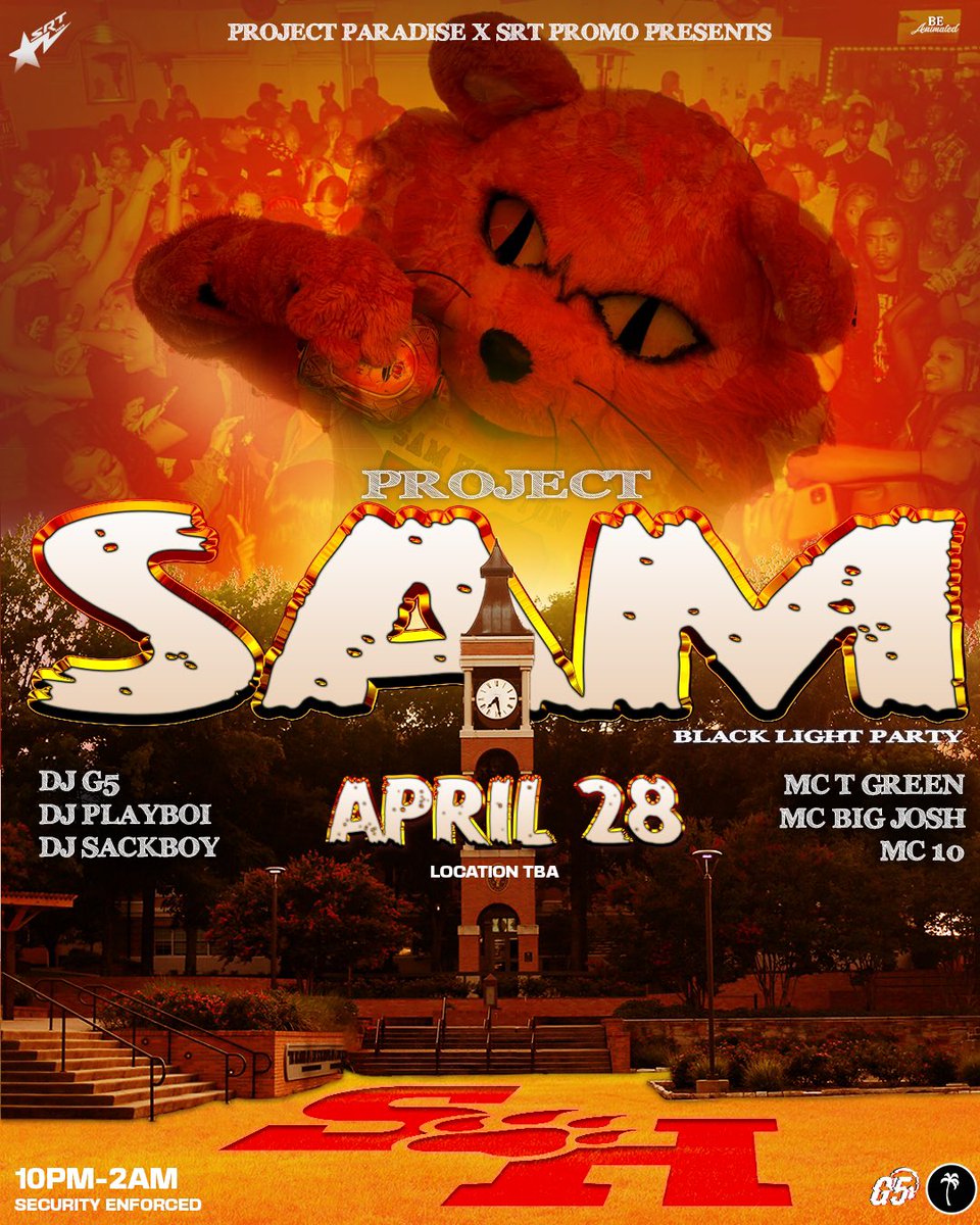 SRTPromos's tweet image. FriYayy!! 4/28 a date to remember 🤩

#TripleA the livest pool party to ever hit the ville takes action once again 💦

#ProjectSam the official black light after play w/ inside venue 🔦🥶

#ShsuSpringfest2k23