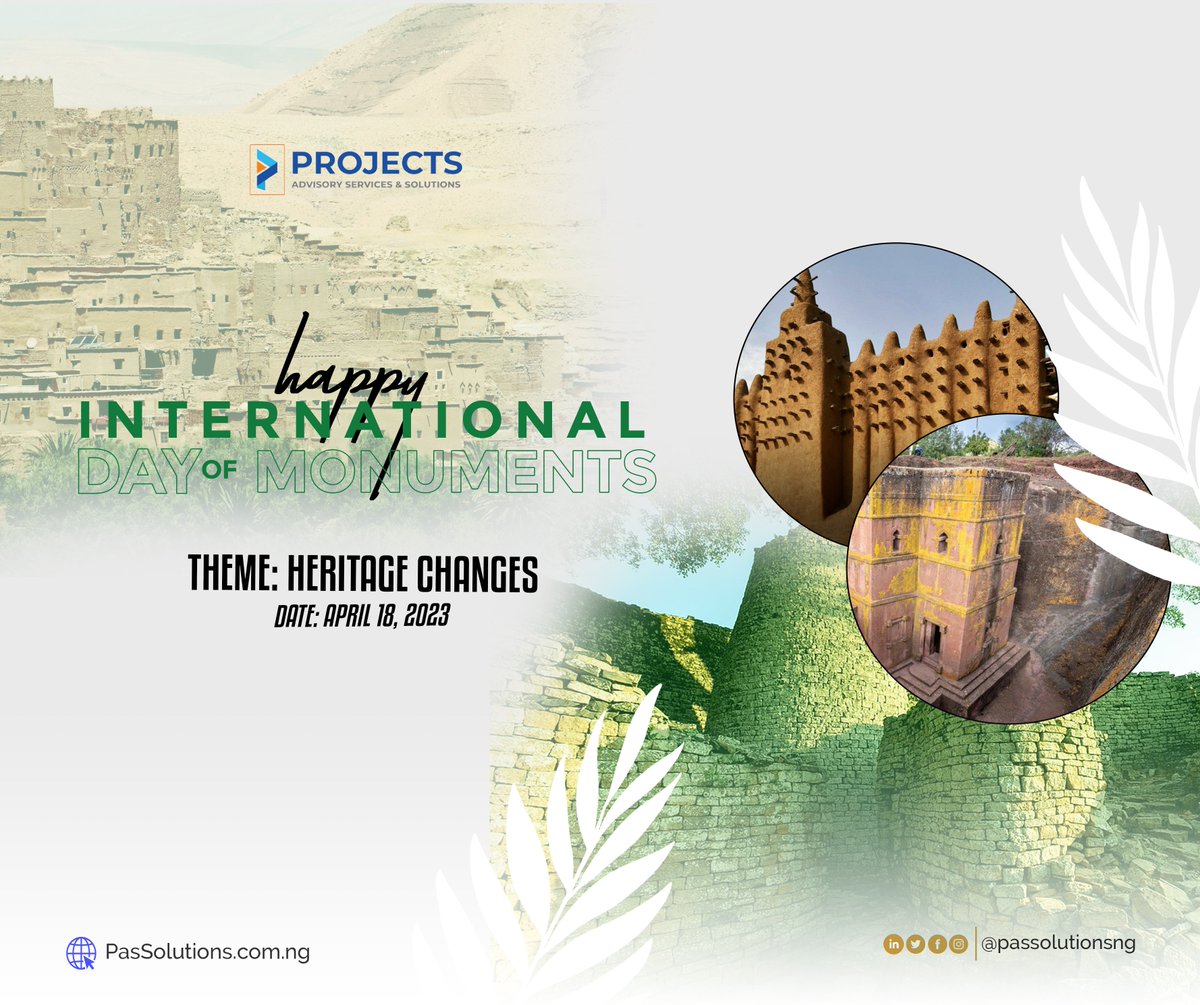 passolutionsng's tweet photo. On #18April #ICOMOS #HeritageChanges #heritage4climate, @PasSolutions renews commitment to exploring Africa's rich heritage for low-carbon, socially inclusive, and climate-resilient utility, infrastructure, and creative projects. #IDMS2023 #icomosIDMS2023 #project #construction. https://t.co/C0HseKUlpy