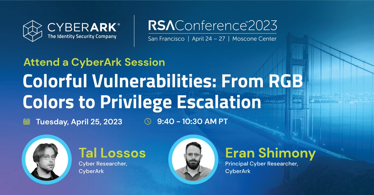 jenthorne's tweet photo. This year’s @RSAConference is just around the corner! Don’t miss @CyberarkLabs's Tal Lossos and Eran Shimony as they dive into how modern kernel mitigation can reduce vulnerabilities and so much more. https://t.co/fSHsdK5j3E https://t.co/OgVHHmkaUj