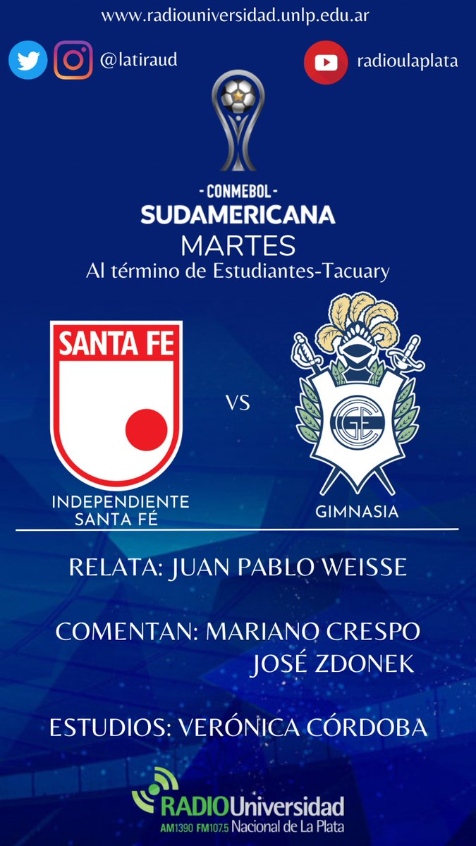 LaTiraUD's tweet photo. #SentimosElFutbol⚽️
⏰ 23hs

#IndependienteSF 🆚 #GELP

🎙Relata: @JWeisse 
🗣Comentan: @MarianoCres @JoseZdonek 

Junto a @VeritoCordoba2 y el equipo de @LaTiraUD 

📻 @radioulaplata
📱 https://t.co/sWtDL2B8OH
🌐https://t.co/rNxXe89Mgm https://t.co/h9cK2Fksnz