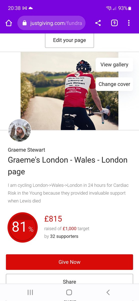 L2GNonStop's tweet photo. Ending my social media exile to try get a few more £ for @CRY_UK as im doing another fairly long (407km!!) bike ride. More details here: https://t.co/JnHd961nDY https://t.co/EhIAi0EC4l