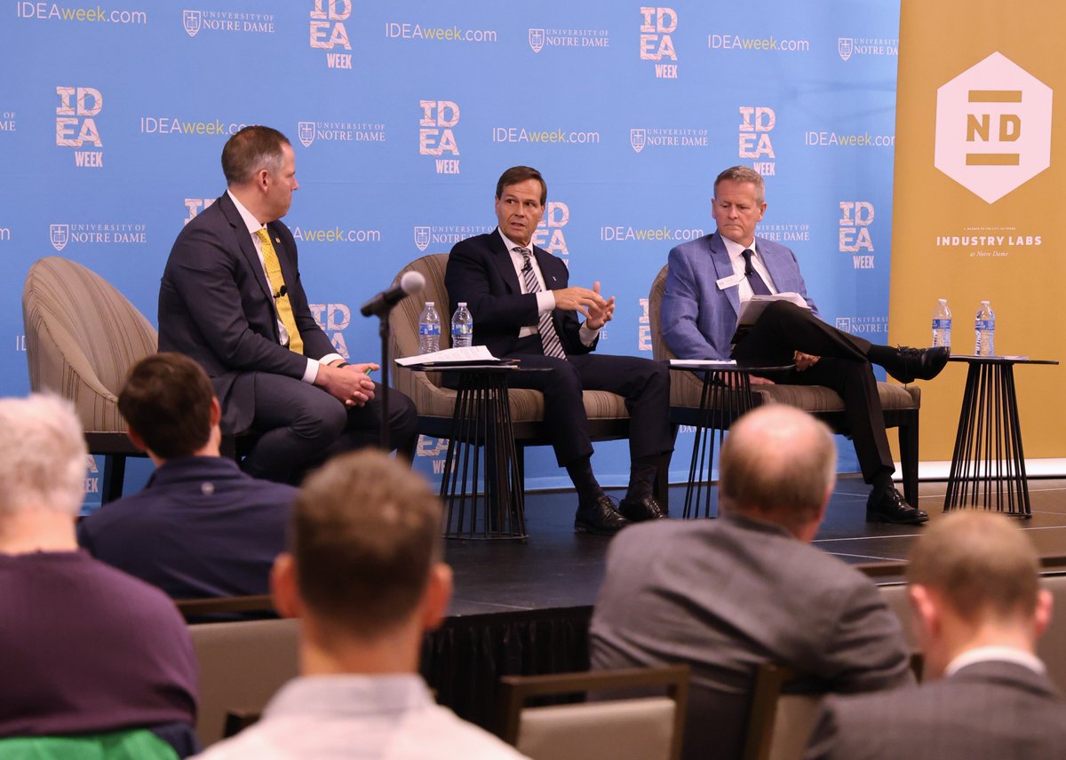 SecChambersIN's tweet photo. I traveled to @NotreDame yesterday afternoon to be a part of the #IDEAweek Industry Innovation Forum. Had some great conversations about innovations in #Indiana manufacturing and how we can partner with that sector to modernize for the future economy. https://t.co/Q4sPEQqIQe