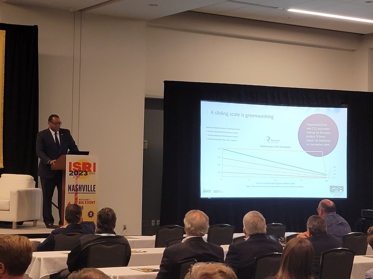 Sliding scales for carbon emissions is not good public or environmental policy. <a href="/SMA_Steel/">Steel Manufacturers Association</a> President Phillip Bell says the best approach is the climate focused Global Steel Standard. #ISRI2023 @ISRI