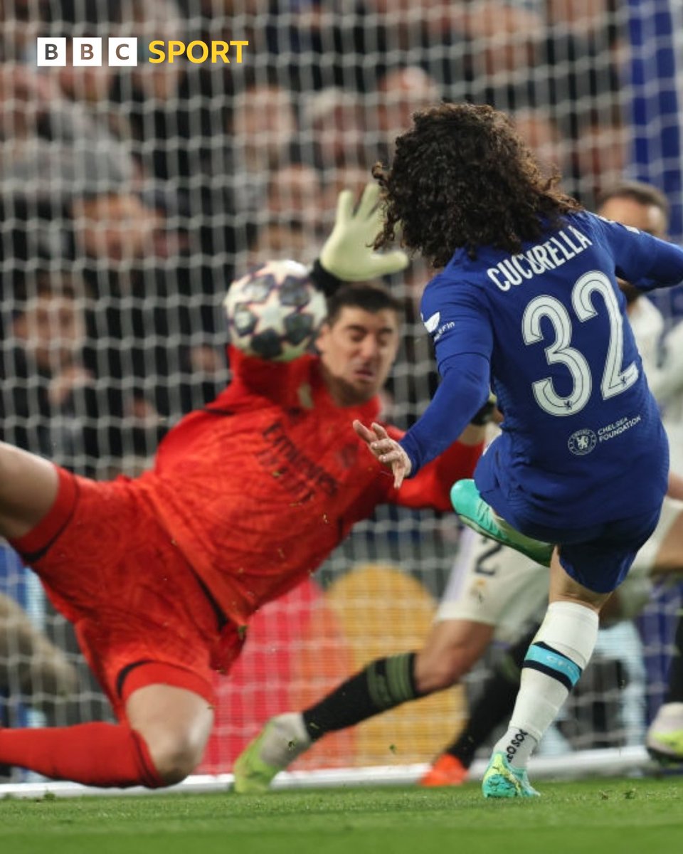 BBCMOTD's tweet photo. Thibaut Courtois breaking Chelsea hearts with his eyes shut 😑

#BBCFootball #UCL https://t.co/hwqPgr6Od7
