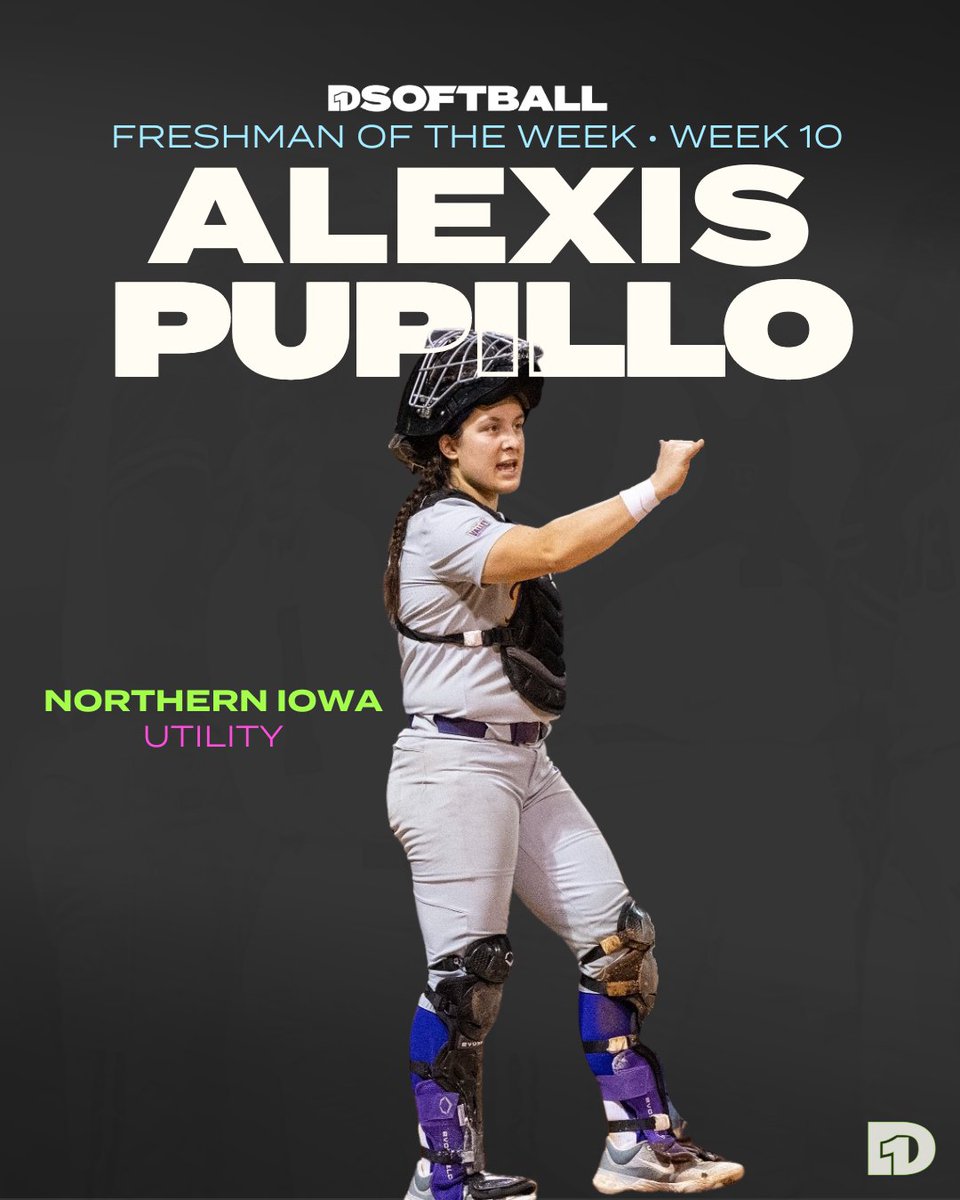 D1Softball's tweet photo. The #D1Softball Freshman of the Week: Alexis Pupillo, University of Northern Iowa

The rookie catcher finished 8 for 11 with five home runs, four walks, 11 RBIs and 11 runs scored.

@UNISoftball x @AlexisPupillo

🔗 https://t.co/KBI5Aw9cE6 https://t.co/BHRNeUzMhC