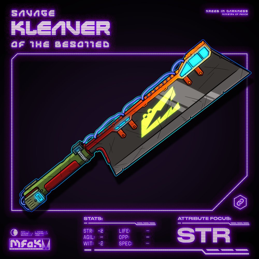 Our friends of <a href="/DeadRabbitRS/">Dead Rabbit Resurrection Society</a> have created a <a href="/CardanoCrocClub/">Cardano Crocs Club</a> Kleaver for their game. There's only five of them and we're giving one away for their mint on April 22nd.

How to win?!
Follow <a href="/DeadRabbitRS/">Dead Rabbit Resurrection Society</a> + follow <a href="/CardanoCrocClub/">Cardano Crocs Club</a> 
Like + Retweet

Winner in 48h! Good luck! 🍀