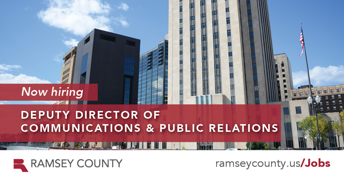 RamseyCounty's tweet photo. Join Ramsey County as our next Deputy Director of Communications &amp; Public Relations!

The position will assist the department director to plan, organize, direct, manage, assess and evaluate day-to-day operations and activities of department staff: https://t.co/n952xvYFvx https://t.co/ztgQjy0oqZ