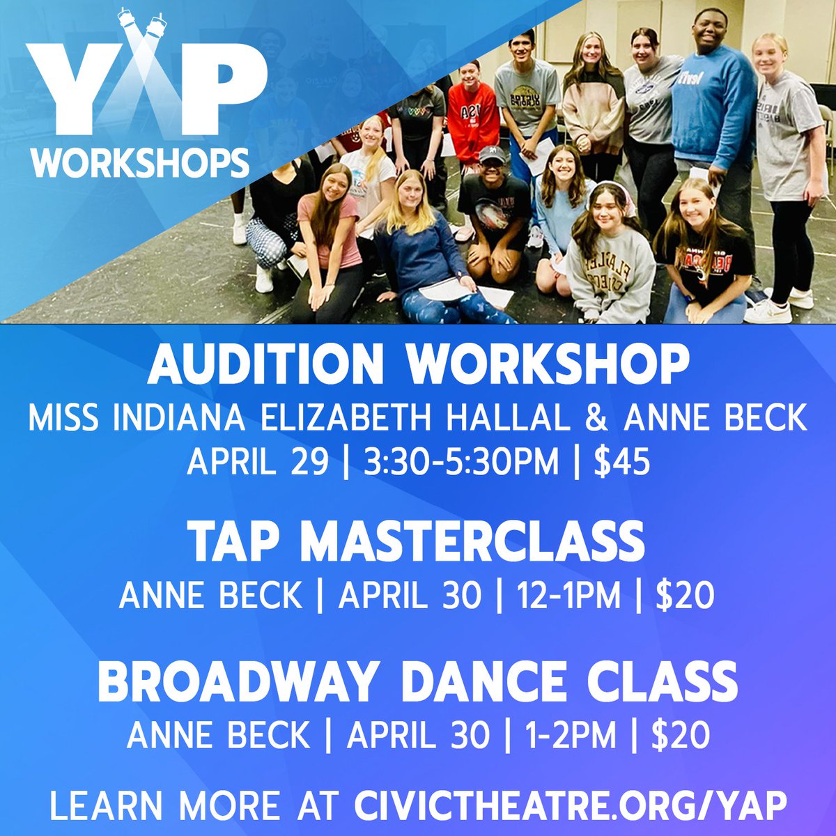 Civic_Theatre's tweet photo. Students in high school can join us for three YAP workshops this month! Learn more and register for these classes here: https://t.co/A03kLHq5jj https://t.co/UiawHGicb0