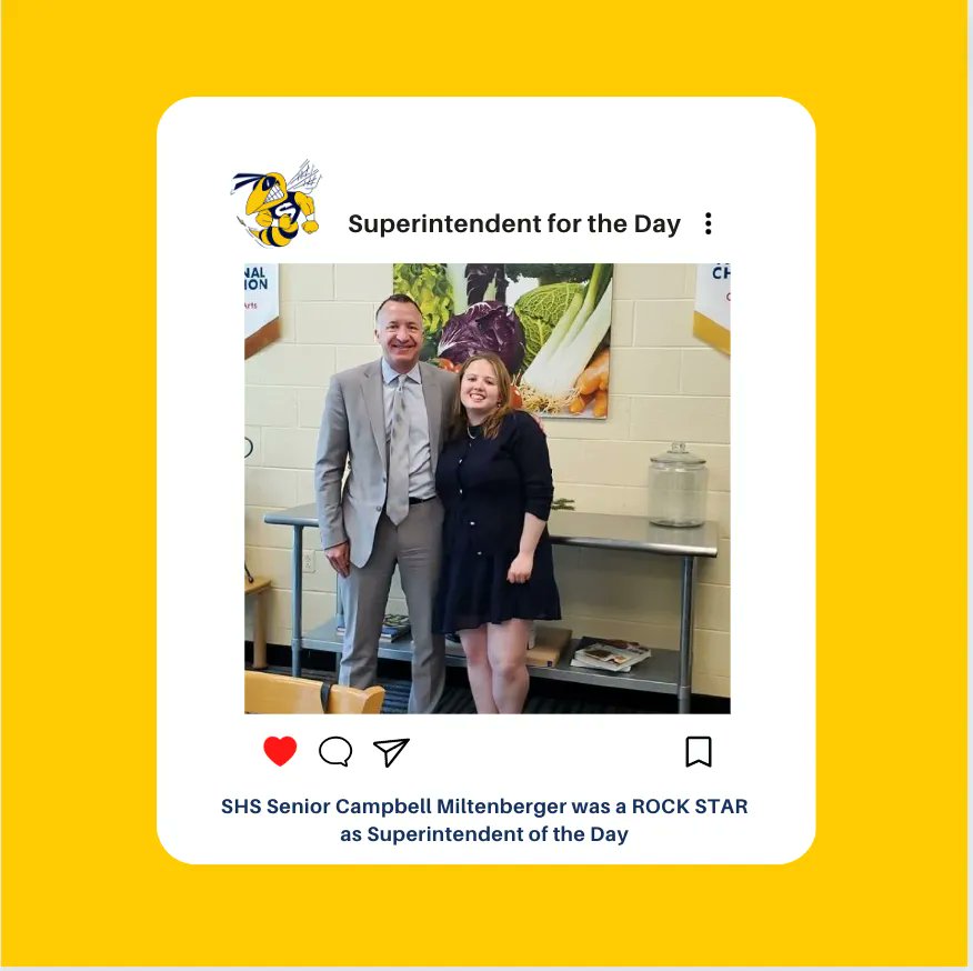 SalineSchools's tweet photo. Move over Dr. Laatsch, there is a new sheriff in town.  SHS Senior Campbell Miltenberger was a ROCKSTAR as Superintendent of the Day.  She ran a mtg for district admins, had a tour of all our bldgs and a special lunch prepared by Culinary Arts.  #sascompass #swwc @saline_hs https://t.co/WuBnBQsOCZ