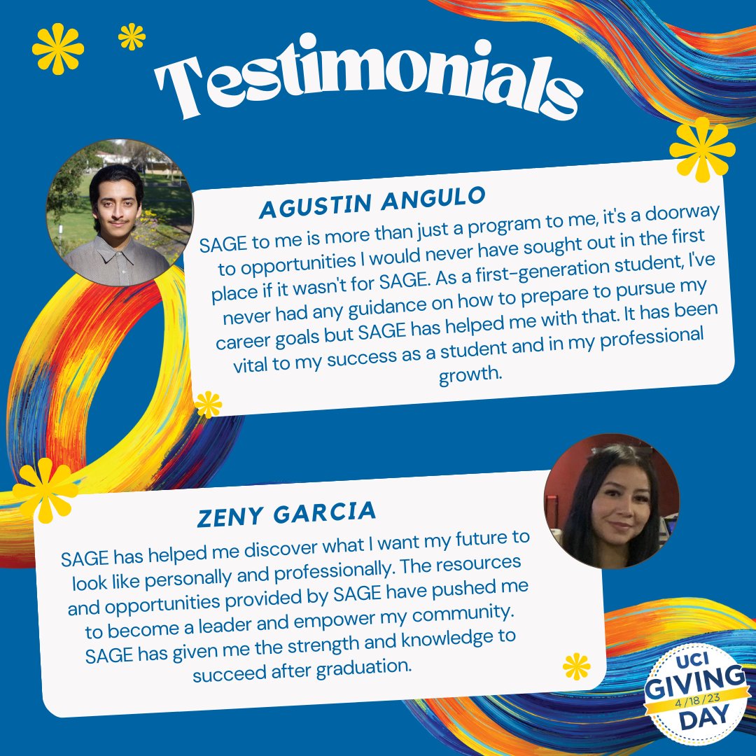 UCISage's tweet photo. The impact of #UCIGivingDay is as limitless as the generosity of our community. No matter the size of your gift, your participation to support the SAGE Scholars Program has a direct impact on our ability to provide increased support for our scholars! https://t.co/sZzelidtTn