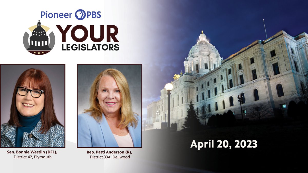 YourLegislators's tweet photo. The confirmed guests for the live April 20  episode of #YourLegislators are Sen. Bonnie Westlin-DFL, District 42,  Plymouth and Rep. Patti Anderson-R, District 33A, Dellwood. The episode will air at 8 p.m. on Pioneer PBS. #mnleg #mnpolitics #minnesota

https://t.co/rkToifKuGZ https://t.co/LMKJwXkLD2