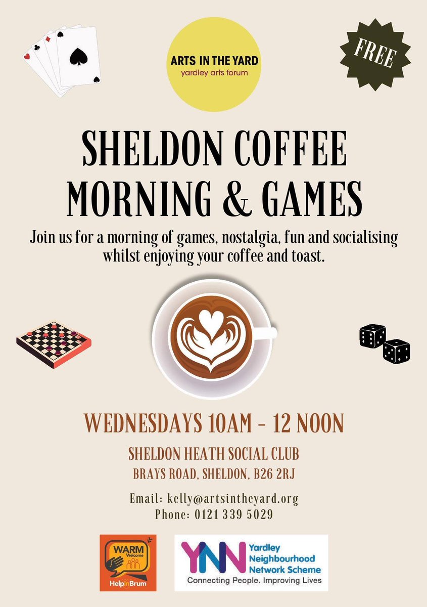 My flyer #design for @ArtsInTheYard's #Sheldon #Coffee Morning, an official Warm Welcome Space providing a warm welcome for those struggling to heat their homes. Get in touch if you'd like a #flyer designed to promote your service.
#SheldonCoffeeMorning #HelpinBrum #GraphicDesign