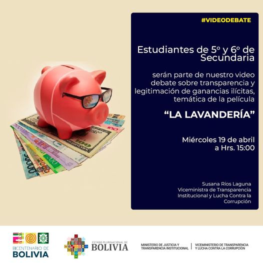 JusticiaBol's tweet photo. Este miércoles 19 de abril, estudiantes de 5° y 6° de Secundaria serán parte de nuestro #VideoDebate en el que discutiremos temas relacionados a la legitimación de ganancias ilícitas y otros.
#UnidosRumboAlBicentenario https://t.co/GLFkFPMsq1