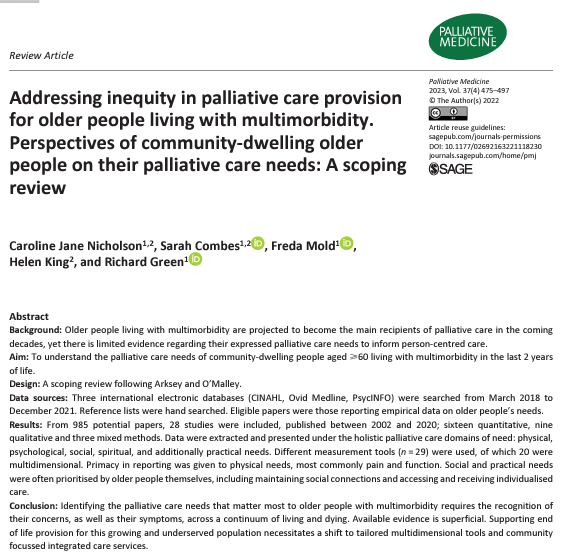 PalliativeMedJ's tweet photo. This paper highlights different priorities between the reported items in tools used to collect #palliative care need and needs expressed by older people with multimorbidity. #hpm #hapc https://t.co/RqzuIkrcQB https://t.co/z07HcHkitd