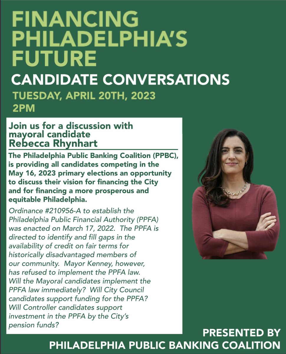 BankPhilly's tweet photo. Thursday at 2, with @RebeccaRhynhart! Here's the link: https://t.co/GQWhaybIlT https://t.co/0fClk68GTM