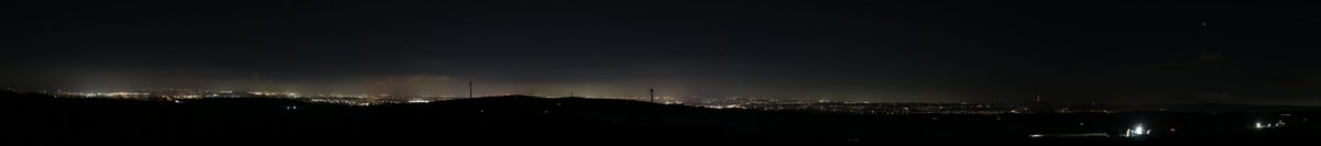 A panoramic from #KnowlHill viewing @RochdaleCouncil (Left) through @ManCityCouncil (Left of Centre) to #Ramsbottom (Right).  @IDADarkSky #idsw2023 #Manchester #DarkSkies #PristineSkies #LowCloud SQM=19.54 @AppgDarkSkies