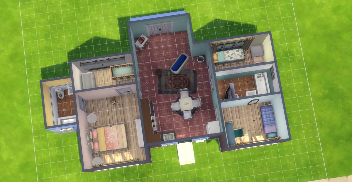 ImpySmodge's tweet image. I built a #SmallHome Starter with FOUR bedrooms and 2 bathrooms (both with separate bath &amp;amp; shower). Room for up to 8 Sims (if you swap in bunks). &quot;Huge Family on a Budget&quot; ID #ImpySmodge
#TinyHomeResidential #TheSims4 #ShowUsYourBuilds @TheSIms @TheSimCommunity
