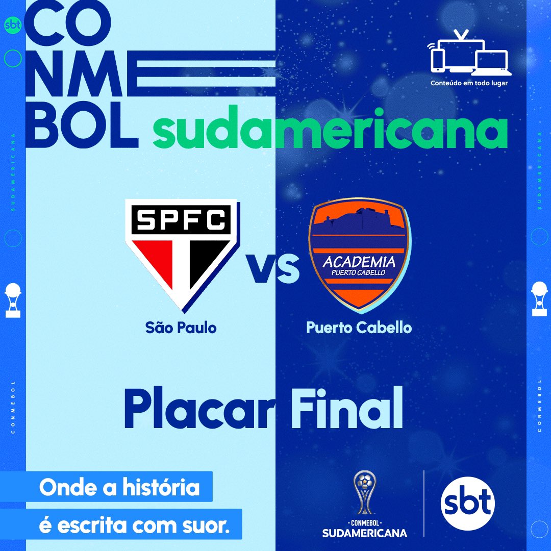 DAQUI A POUCO TEM SAO PAULO JOGANDO A SUDAMERICANA

QUE VOCÊ ASSISTI ÓBVIO NO SBT

QUEM CRAVA O PLACAR?