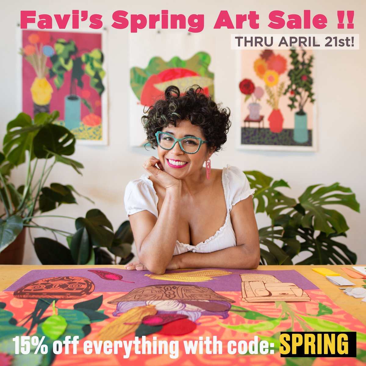 My annual Spring Sale is happening now! Everything in my online shop is 15% off through April 21st. Use this code upon check out: SPRING shop.favianna.com