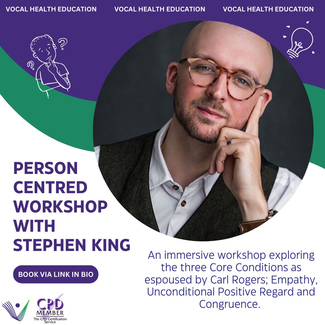 If you wish to explore ways to facilitate change and best meet the needs of your clients, don’t miss this enlightening workshop.    Sunday 13th May 2pm - 5pm UK time,  Zoom. Book here - vocalhealth.co.uk/person-centere…