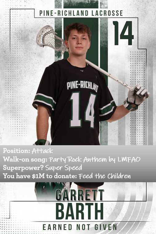 PineRichlandLax's tweet photo. This weeks Senior Highlight is Garrett Barth. #prlax #wearepr https://t.co/H1bYAfQU0I