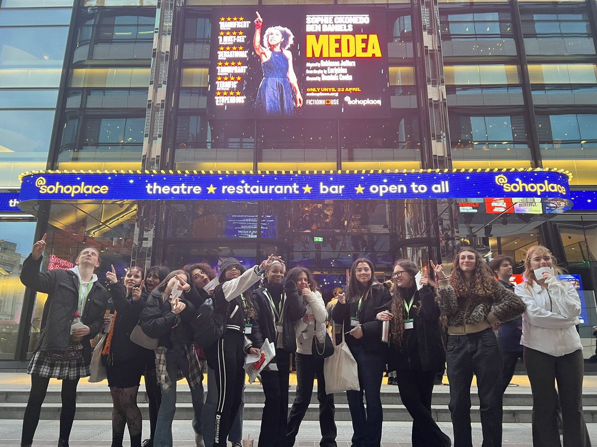 EnfieldCounty's tweet photo. Y11 GCSE Drama class about to watch Euripides’ Medea @sohotheatre for their Comp 3 written exam in just 4 weeks time!!! SO excited to watch the fabulous Sophie Okonedo! #OnwardEver 🏺🏛️🇬🇷🎭🔪🗡️🔪🗡️ https://t.co/0wMz7Gc9b3