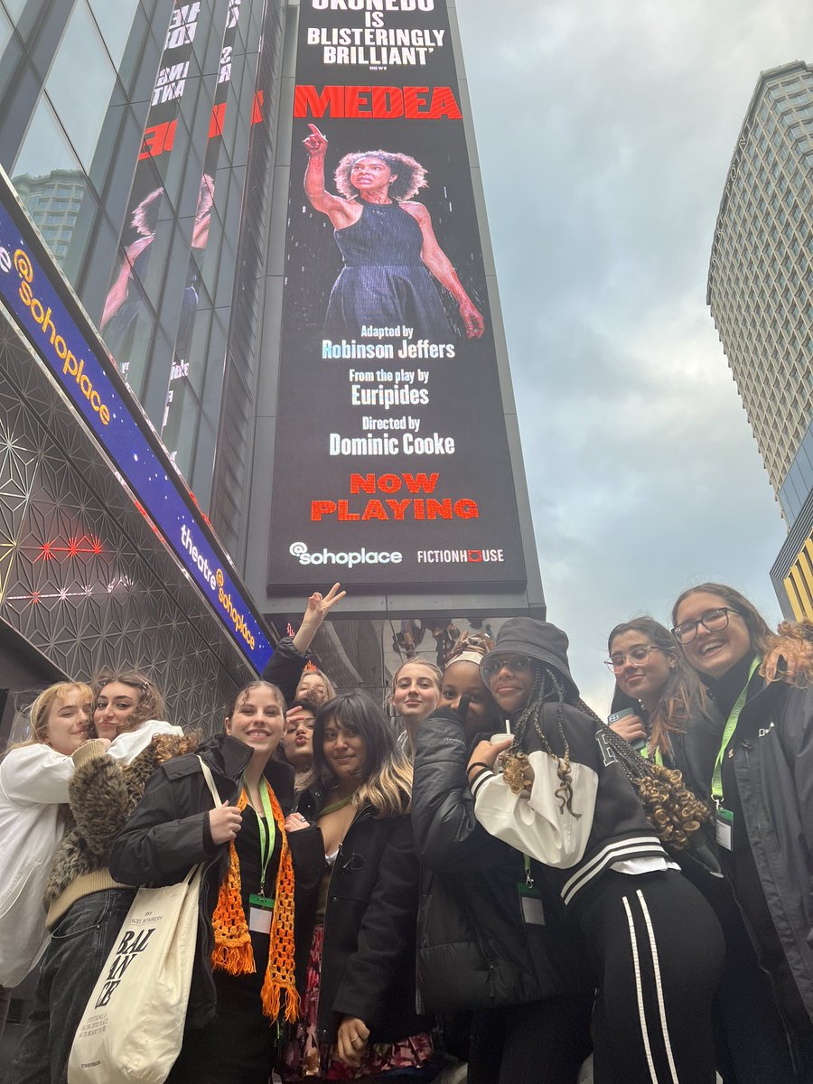 EnfieldCounty's tweet photo. Y11 GCSE Drama class about to watch Euripides’ Medea @sohotheatre for their Comp 3 written exam in just 4 weeks time!!! SO excited to watch the fabulous Sophie Okonedo! #OnwardEver 🏺🏛️🇬🇷🎭🔪🗡️🔪🗡️ https://t.co/0wMz7Gc9b3