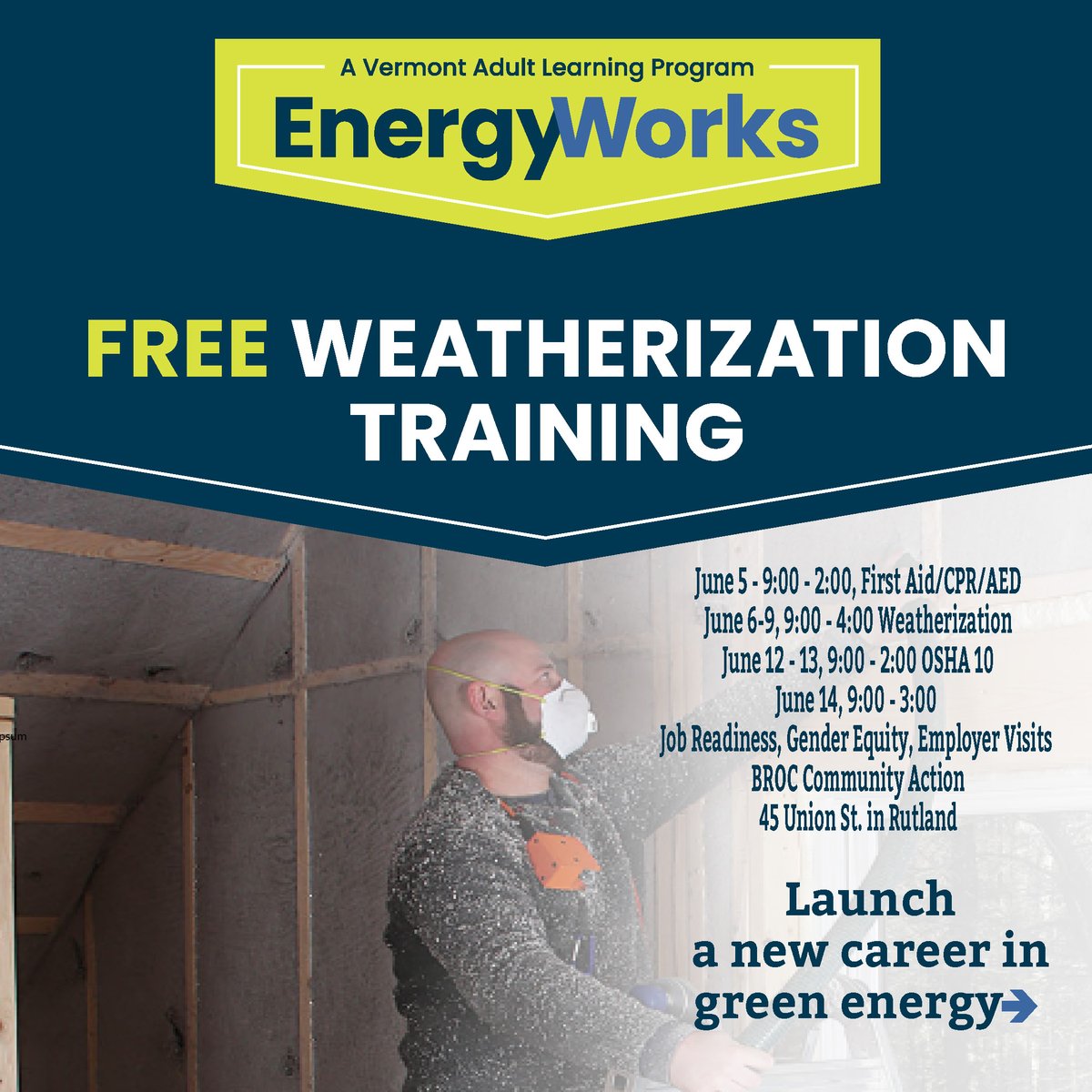 VTAdultLearning's tweet image. Gain hands-on experience with the real tools of the trade in next month&apos;s free Energy Works Weatherization Training. Contact Jeff Nerney at jnerney@vtadultlearning.org to learn more and visit us online to see all upcoming trainings: vtadultlearning.org/workforce-deve…