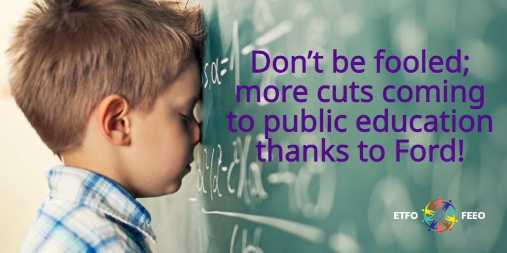 The govt went to great lengths to inflate the funding increase to #onted. Hosting 2 media conferences over 2 days to create an impression that they are investing 100s of millions into ‘basic needs’ of students is completely disingenuous. Learn why etfo.ca/news-publicati… #onpoli
