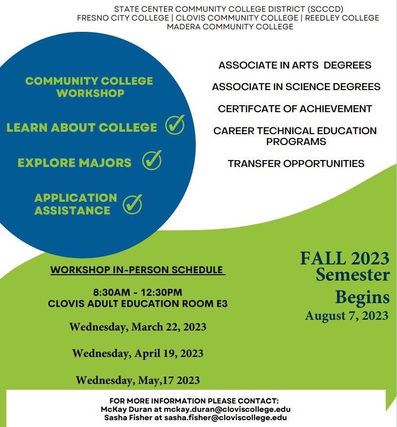 Clovis Adult Education on Twitter "Tomorrow is Community College