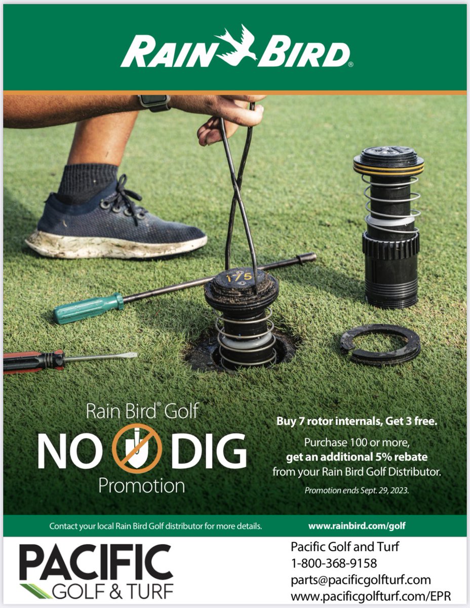 PacificGolfTurf's tweet photo. The no dig promo is here!!!  @RainBirdGolf #pgtirrigation https://t.co/z7kEyUmQ6K