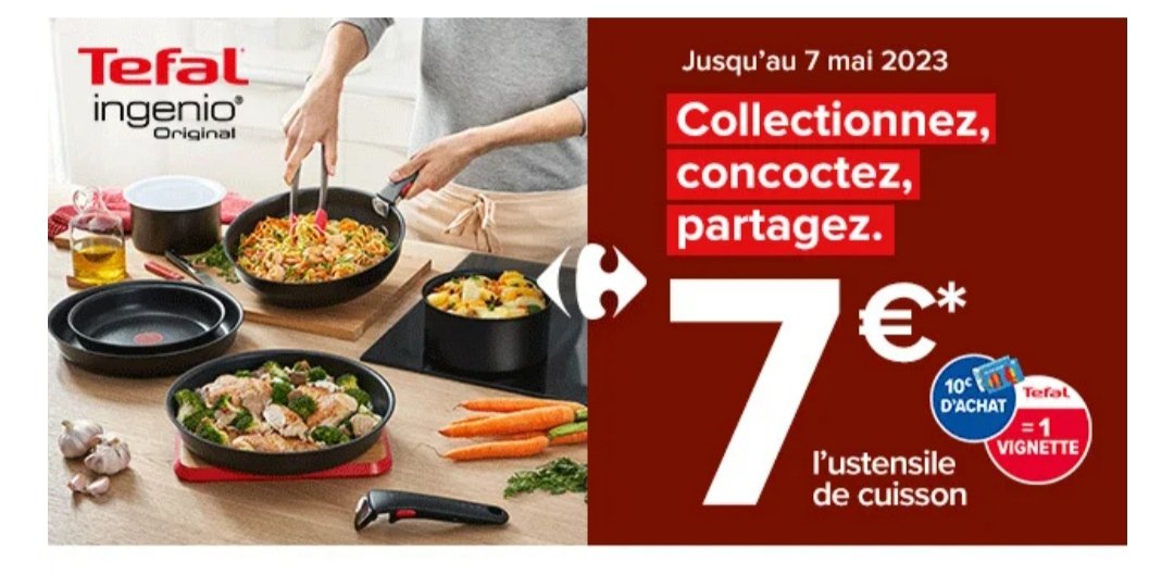 perlesetcie's tweet photo. Opération Vignettes Carrefour Tefal Ingenio

Pour obtenir des ustensiles de cuisson à partir de 7€
Propose entre autre des poêles, casseroles, poignée de la gamme Ingénio, faitout, wok , autocuiseur
Une gamme exclusive pour cette opération...

#BonPlan

https://t.co/KZMBDVxmOI https://t.co/ql8IUci6Wn