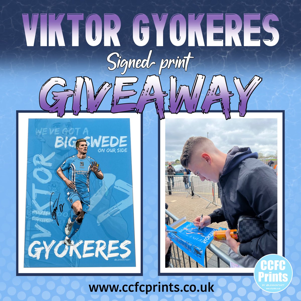 CcfcPrints's tweet photo. Twitter:
🇸🇪 GIVEAWAY 🇸🇪
Follow @CcfcPrints &amp; RETWEET this tweet to win a Viktor Gyokeres print! A print will be given away via Twitter, FB, and Insta. The three winners will then compete in a duck race, and the ultimate winner will receive a SIGNED Viktor Gyokeres print! 🤩 #PUSB https://t.co/7HsRf4D1cD