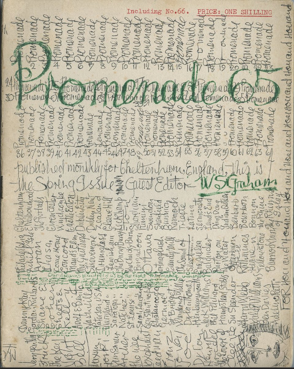 JulioMMartino's tweet image. THREAD: *** FORGOTTEN ART / MEDIA #01 ***
W.S. GRAHAM, poet who wrote "The Nightfishing" guest edited an incredible edition of 50's Cheltenham culture magazine 'Promenade'.  It is filled with his poetry, letters, and bizarre illustrations #wsgraham #thenightfishing #poetry