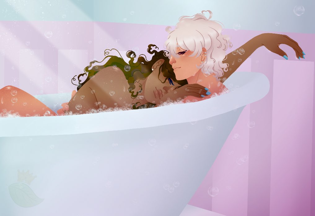 RoyalTreeArt's tweet photo. Nesseka and Himeros
Having a nice little bath nap together 💕

Another piece I had made for Valentine’s Day 

Himeros design belongs to @ghost_asthma 

#digitalart #originalcharacter https://t.co/m8f5eiCQsX