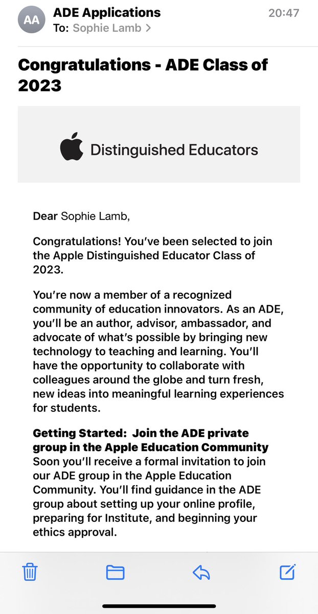 🥳 I’m delighted and a little shocked to have been selected for the ADE Class of 2023! #Apple #ADE #AppleEDUchat