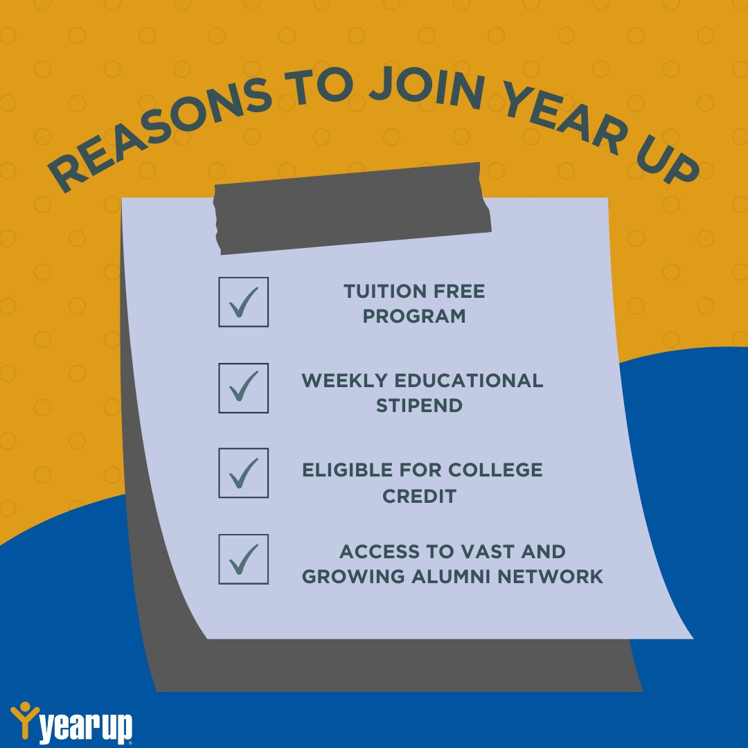 YearUpBayArea's tweet photo. Just a few of the many reasons to join Year Up. Ready to add your own reasons to this list? Click the link in bio to apply today! https://t.co/B92czucHU0