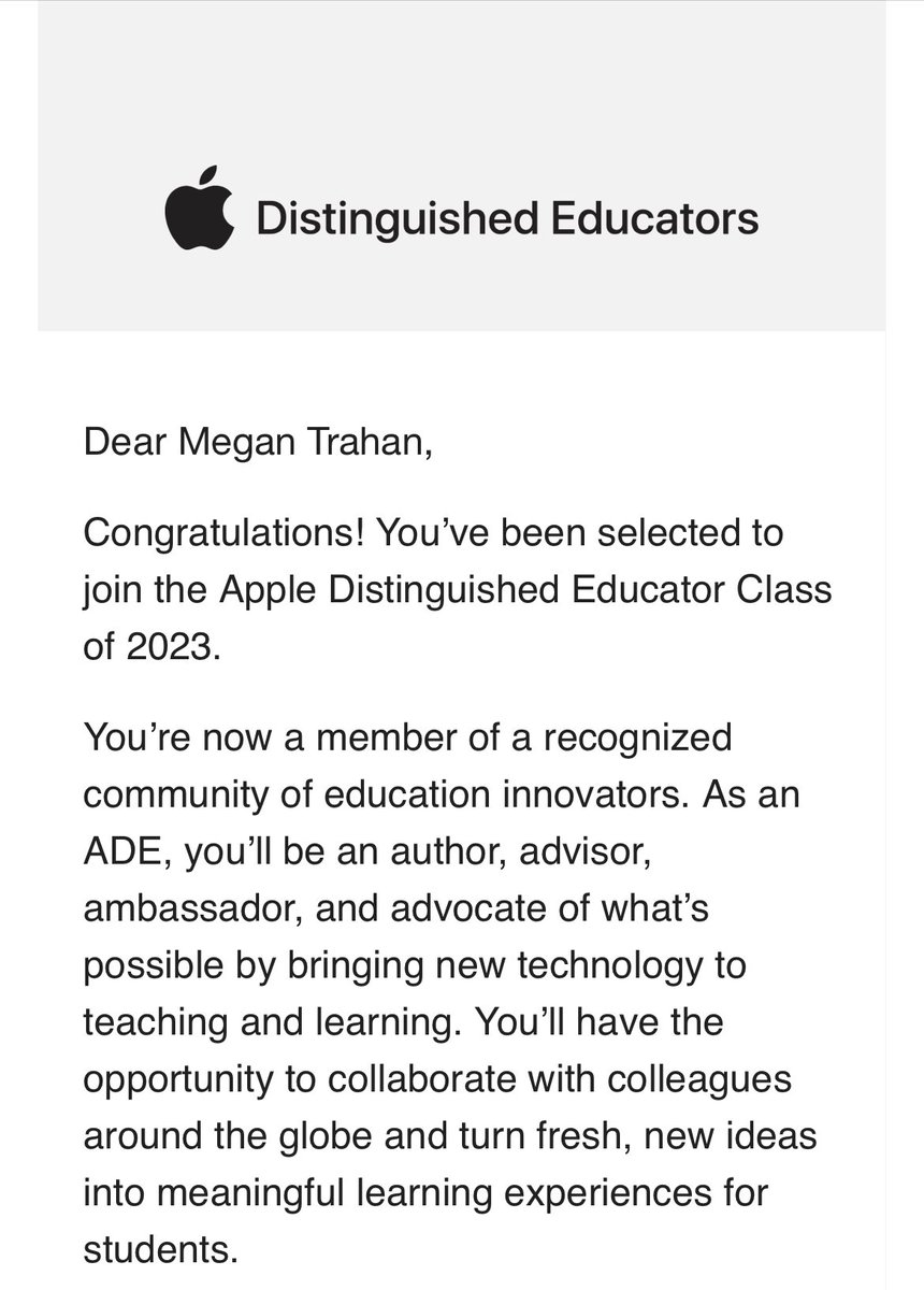 TrahansDragons's tweet photo. I CAN’T BELIEVE IT!!! I’m now part of the Apple Distinguished Educator community!! #ADE2023 https://t.co/r8s2wGPGzg