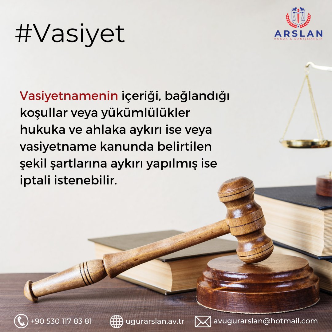 📌 Detaylı bilgi ve iletişim için ;
 ☎ +90 530 117 83 81
📩 avugurarslan@hotmail.com
🌐 ugurarslan.av.tr
---
#vasiyet #vasiyetname #vasiyetimdir #miras #mirascı #mirasavukatı #ankaraavukat #ankara #avukat #avukatbul #hukuk #hukukçu #yargı #avukatarıyorum #avukatuğurarslan
