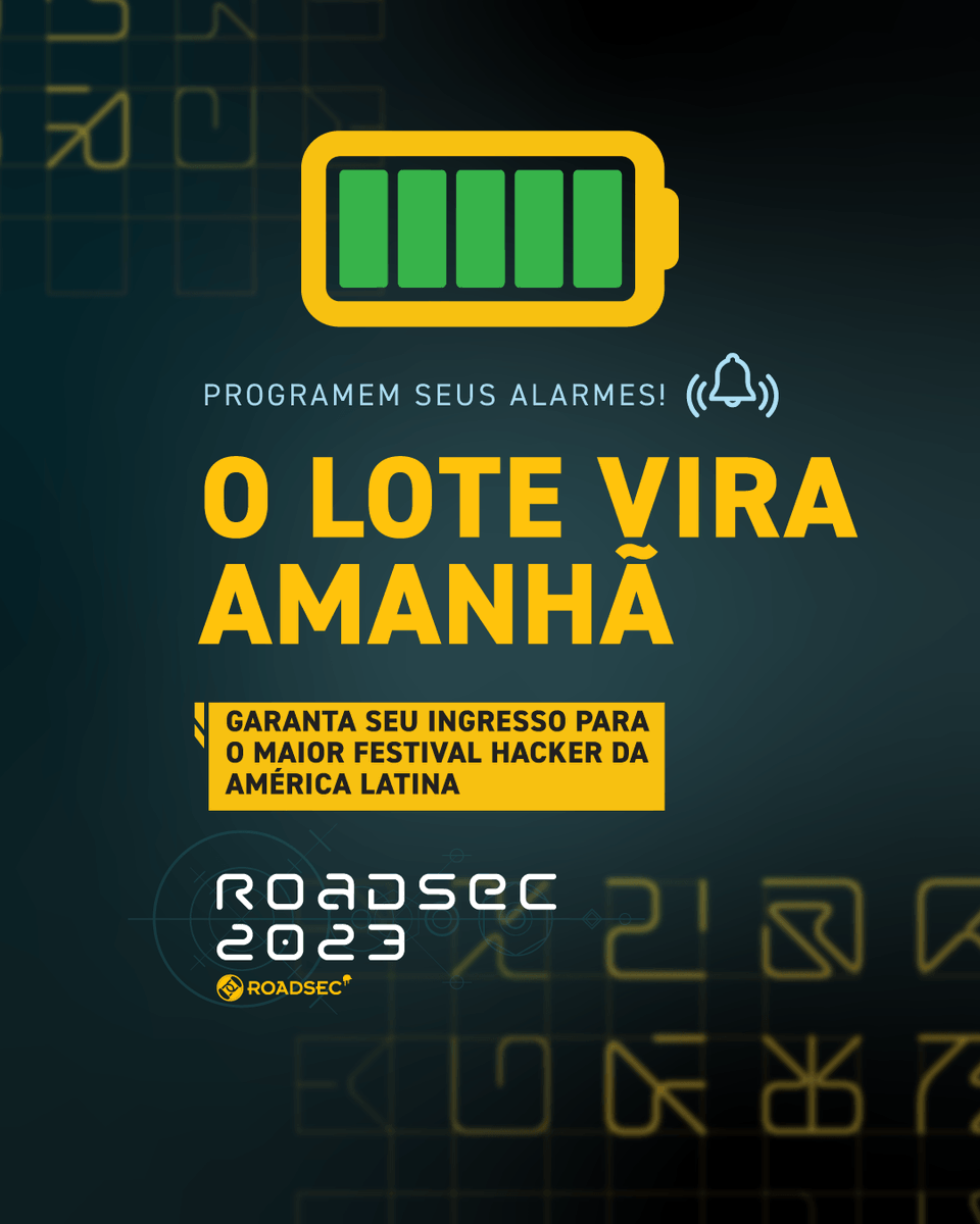 Ei, você! Já garantiu seu ingresso pro #roadsec 2023, né? Não? 🤨
Então não perca mais tempo, a virada de lote já é amanhã! Acesse o link bit.ly/3Xugsuo e não fique de fora do festival mais hackudo das américas 🤩
#dontstophacking