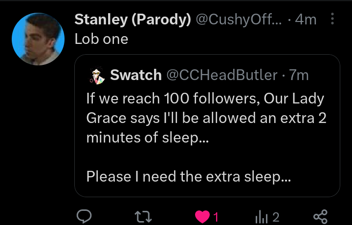 CCHeadButler's tweet photo. Thanks too all of you, especially @ErrorOfTheFatal , @thereal0ofcrack , and @CushyOfficeJob , for getting me too over 100 followers!

Everyone get a 100% discount at the Color Café as a Special treat!

And my eternal gratitude. https://t.co/wTs9M0FXfi