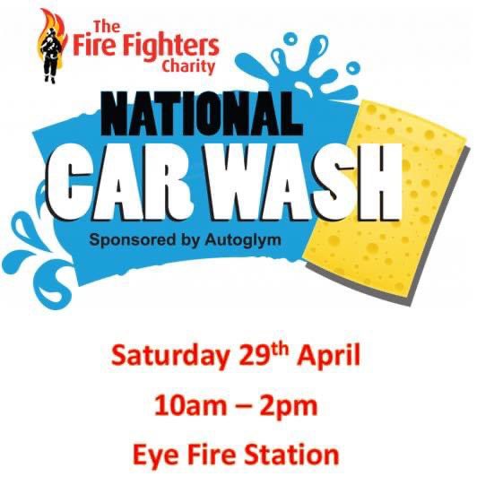 Saturday 29th April will see Eye Fire Station host a car wash, raising money for <a href="/firefighters999/">Fire Fighters Charity</a> 
Pop along to meet the crew, see the fire engine and have a good old cup of tea! And more importantly, have clean car! <a href="/SuffolkFire/">Suffolk Fire & Rescue Service</a> <a href="/autoglym/">Autoglym</a> #suffolk #eye #charity #firefighters