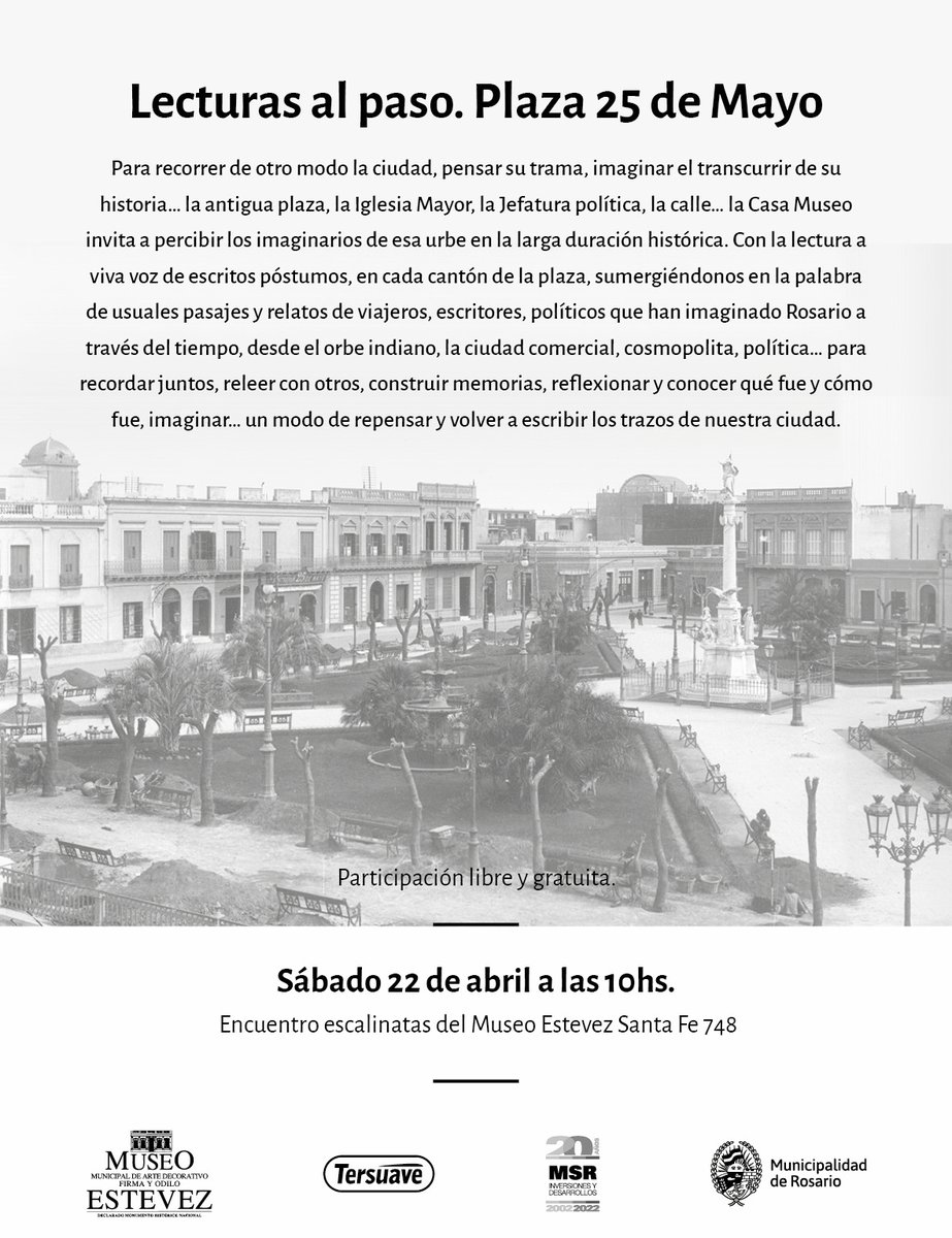 EstevezMuseo's tweet photo. En la Semana del libro y la lectura te invitamos a participar de Lecturas al Paso/Plaza 25 de Mayo.
#semanaDelLibroyLaLectura
El encuentro será el sábado 22 de Abril a las 10hs en las escalinatas del Museo por calle Santa Fe 748. https://t.co/a1t5aVXRjB